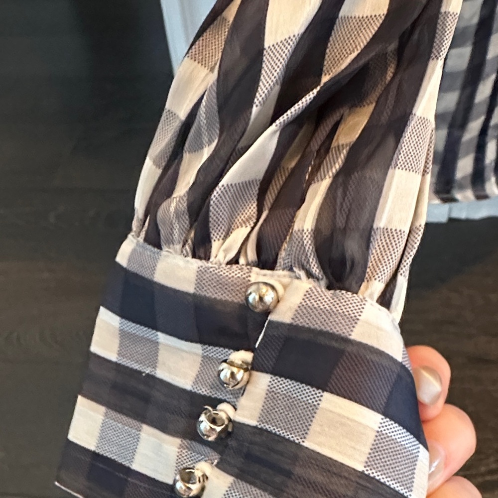 Checkered Blue and off White Women's blouse - Picture 4 of 11